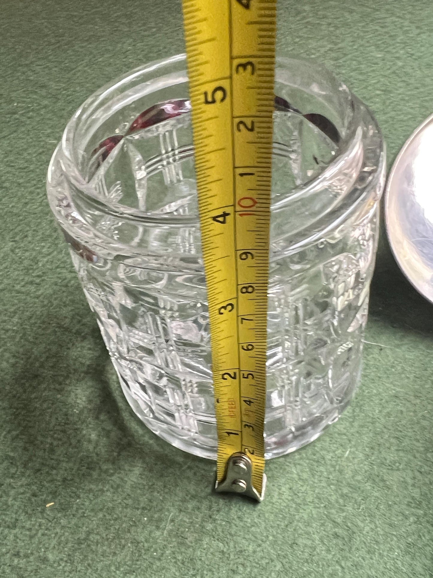 Vintage antique mustard jam pot. Cut glass silver plated lid conserve jar.