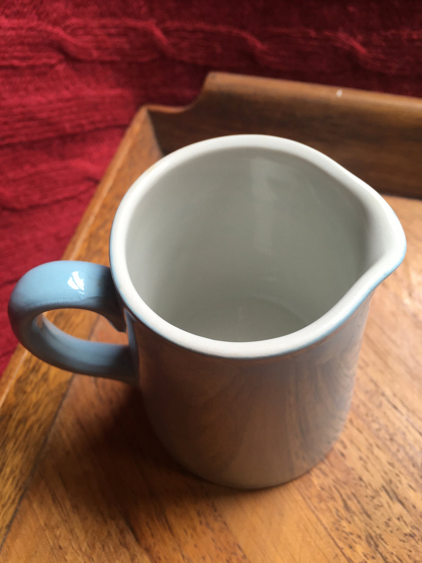 Pale blue milk jug creamer. Hotel ware Rocklite Dunn Bennet and Co.