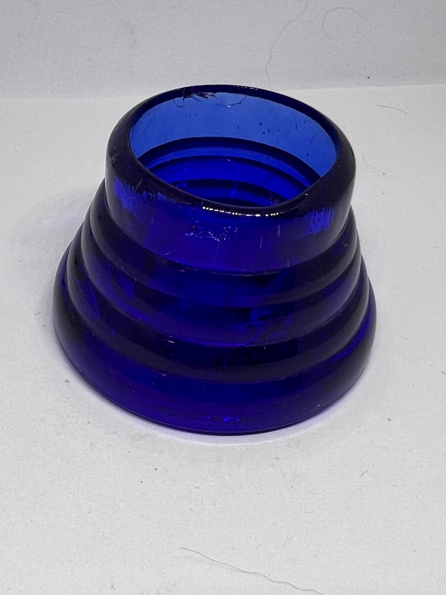Antique cobalt blue glass inkwell. Fountain pen dipper.