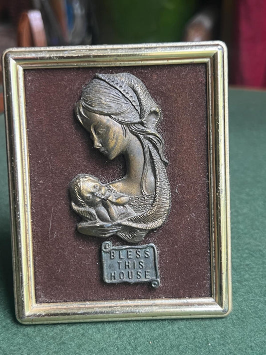 Vintage Madonna and child wall decor. Bless this home plaque. Gift for Religious spiritual collector gift.