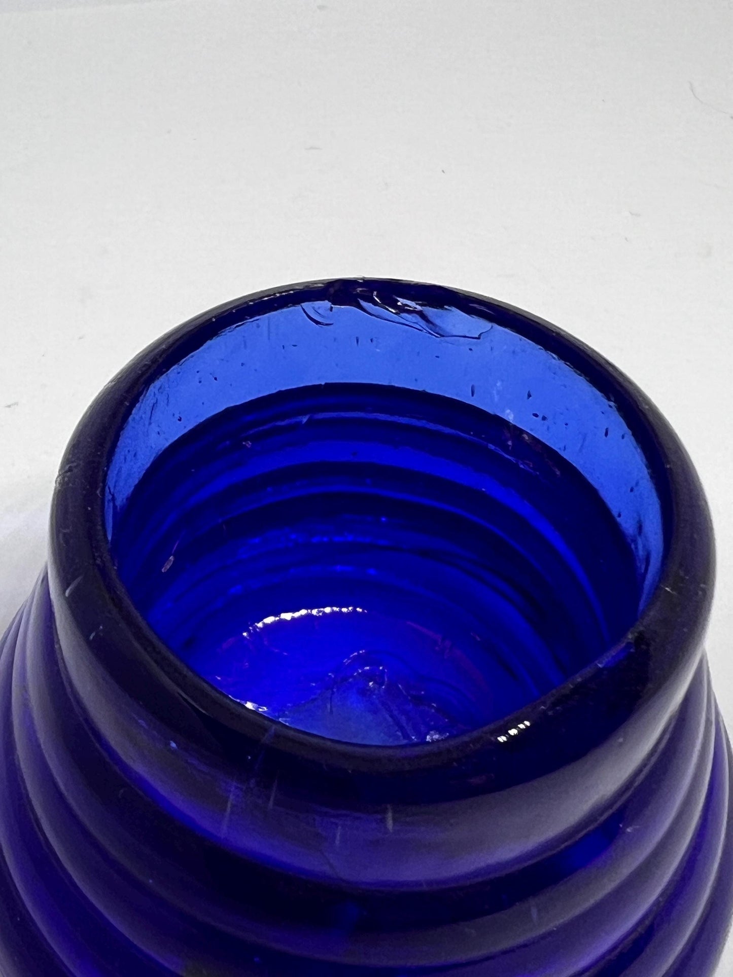 Antique cobalt blue glass inkwell. Fountain pen dipper.