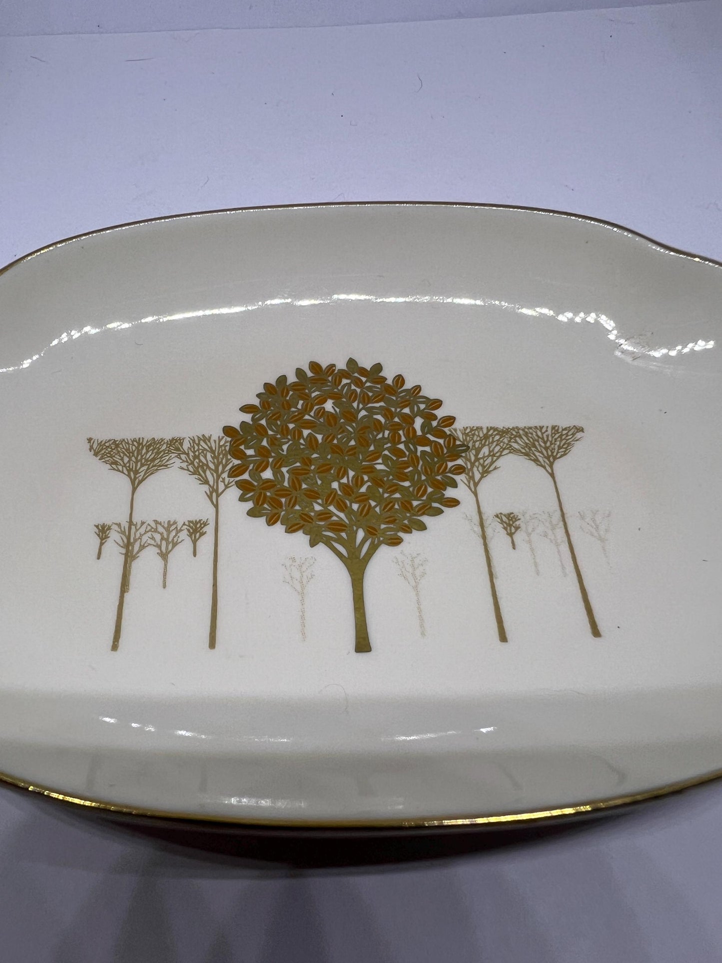 Ceramic trinket dish Golden Mist design Japan.