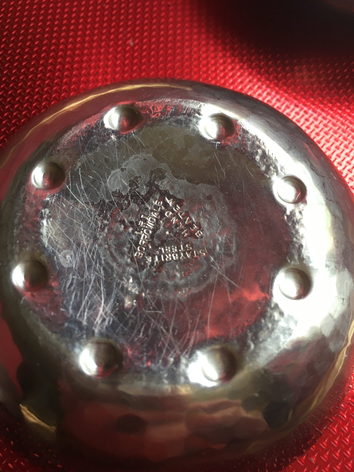 Staybrite trinket pin dish. Arts and Crafts movement key dish. Silver tone console. Stamped KSIA Hand beaten 1x Keswick 2x Borrowdale.