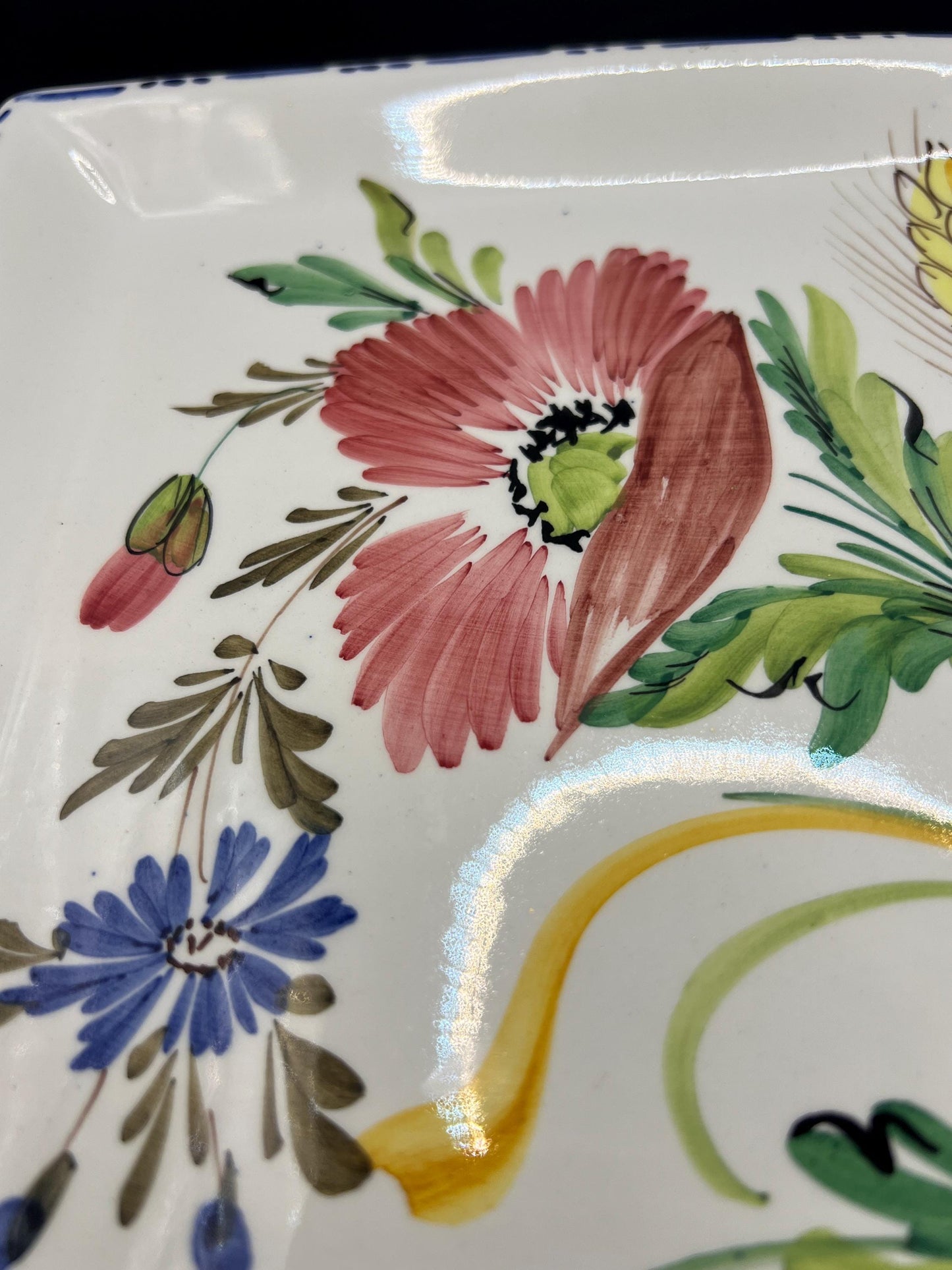 Ceramic decorative serving tray. Hand painted floral design. Stamped Made in Italy.