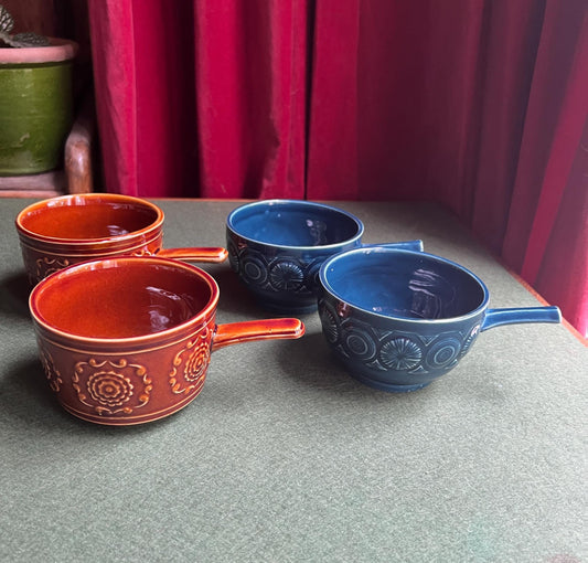 Vintage soup mugs Ceramic handled stew bowls 2 pairs Stamped TAMS.