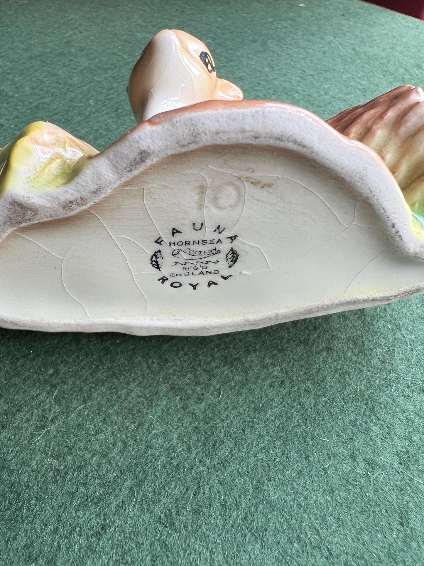 Ceramic planter. Baby deer by a log. Stamped Hornsea Fauna Royal.