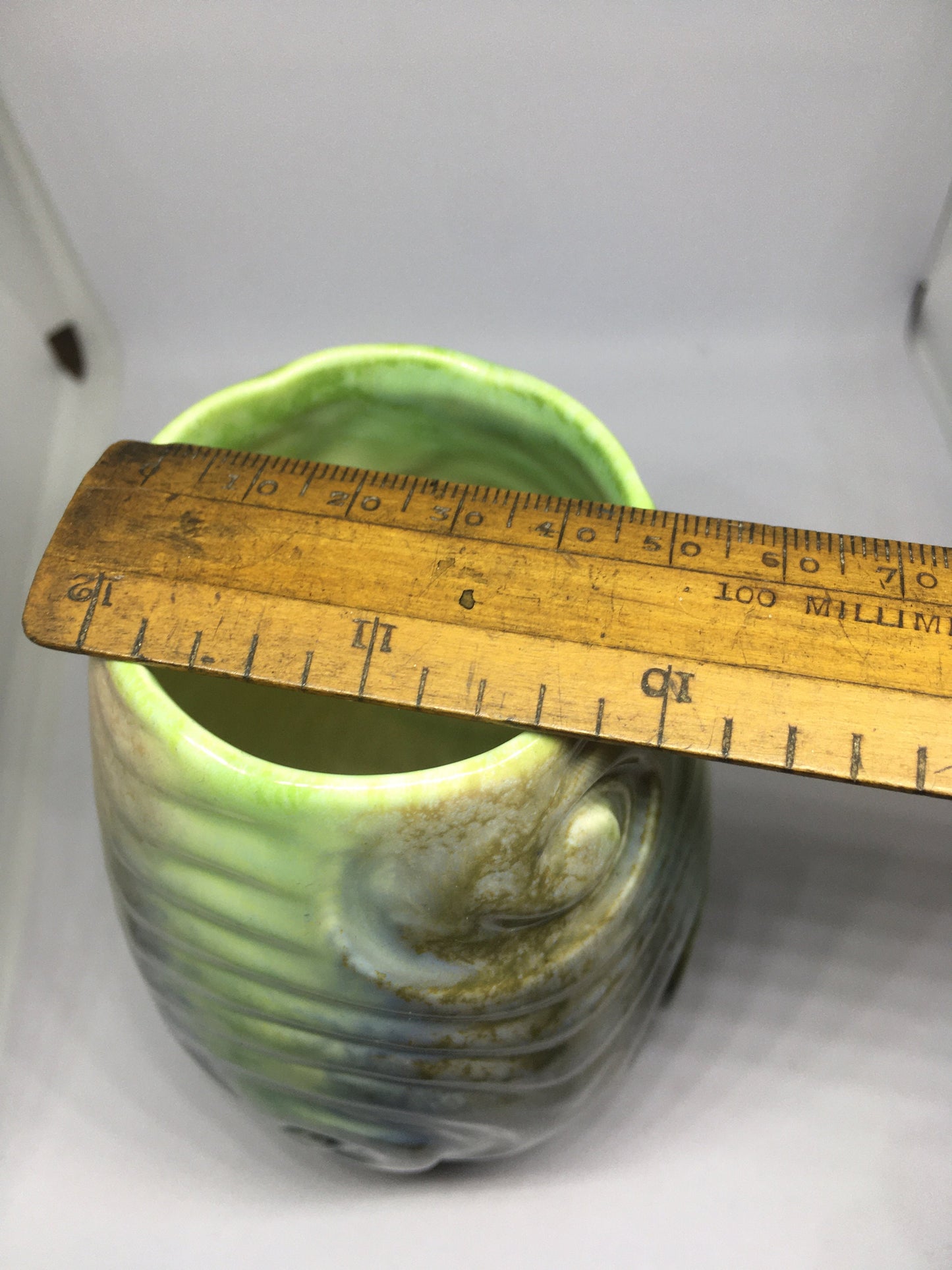 SYLVAC small posy vase. Green and pink toned glaze bud vase.