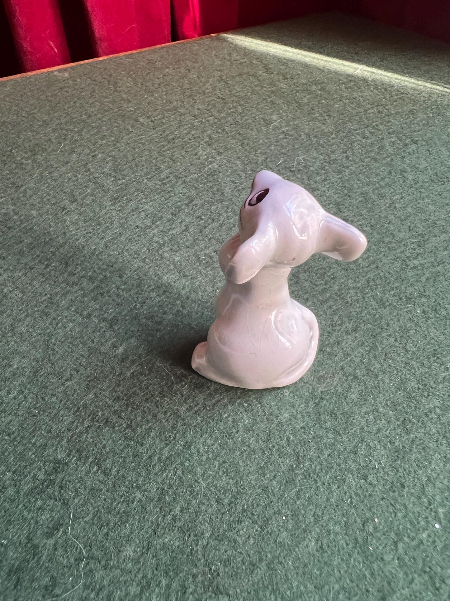 Quirky Vintage ceramic mouse figurine. Hand painted white mouse with pink details.