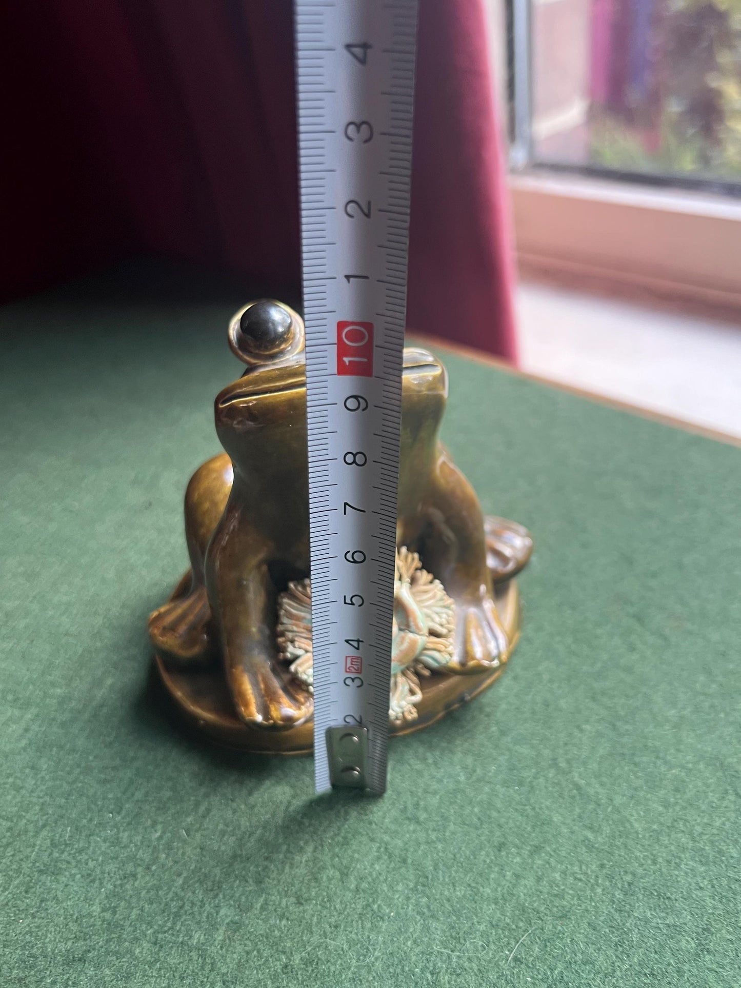 Studio pottery frog figurine.  Signed by artist YD DG. Yare Designs Norfolk.
