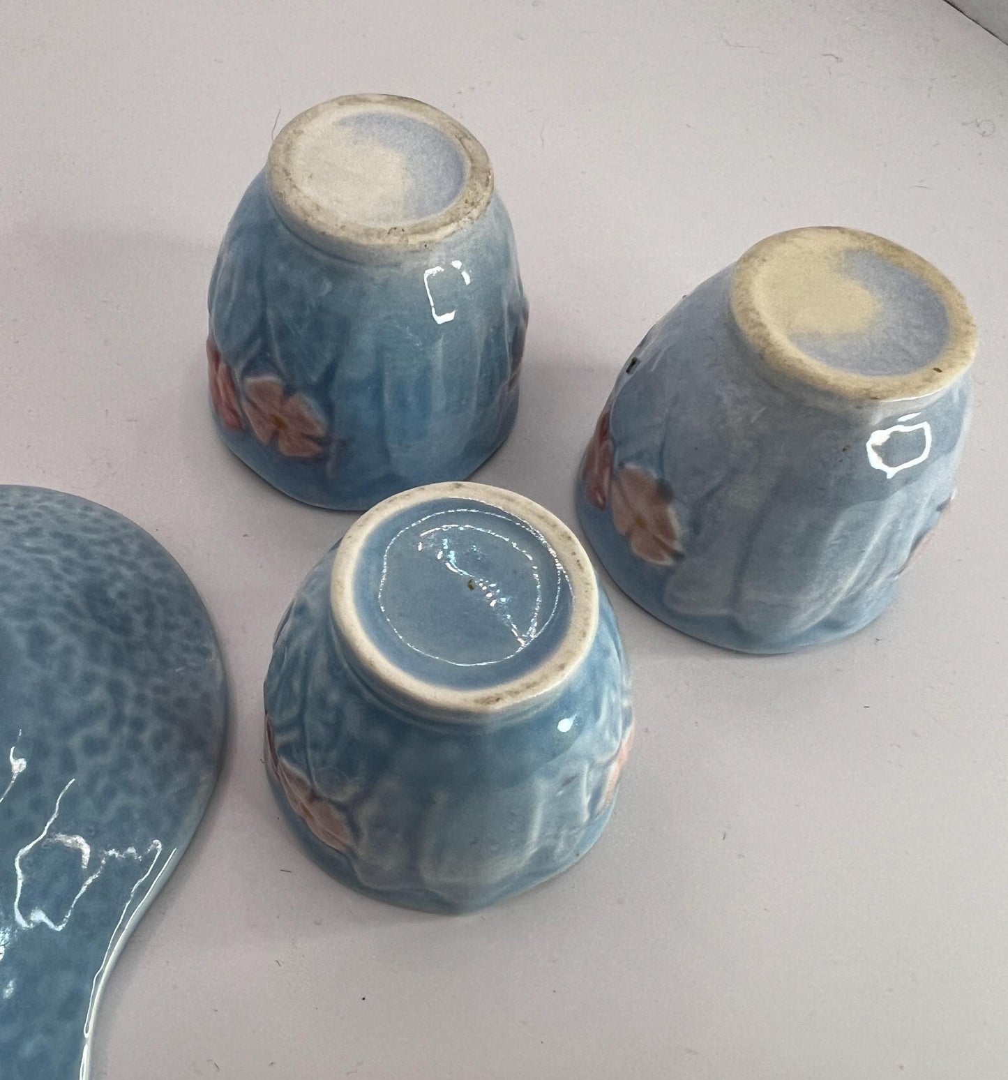 Melba Ware Blue & Pink Pottery Egg Cups Set. Late 1940’s