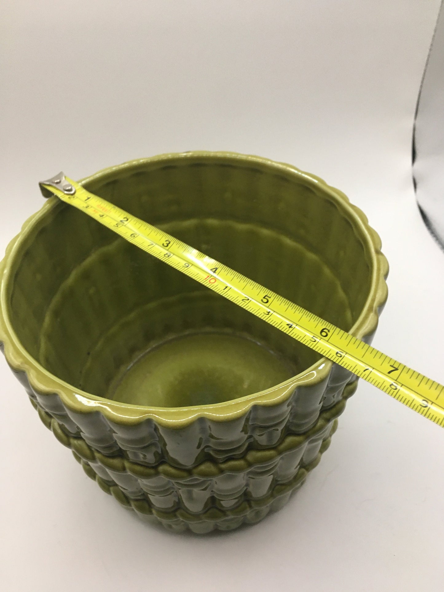 Sage green plant pot. Rare 1980's CASA PUPO bamboo patterned planter.