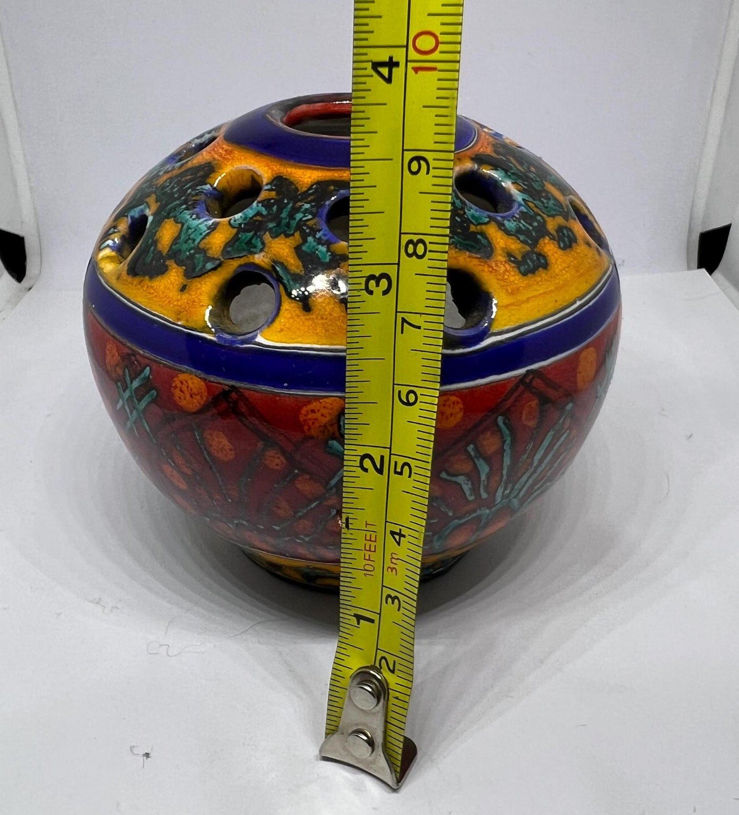 Vintage Italian flower frog ikebana Hand painted Signed S Stefano.