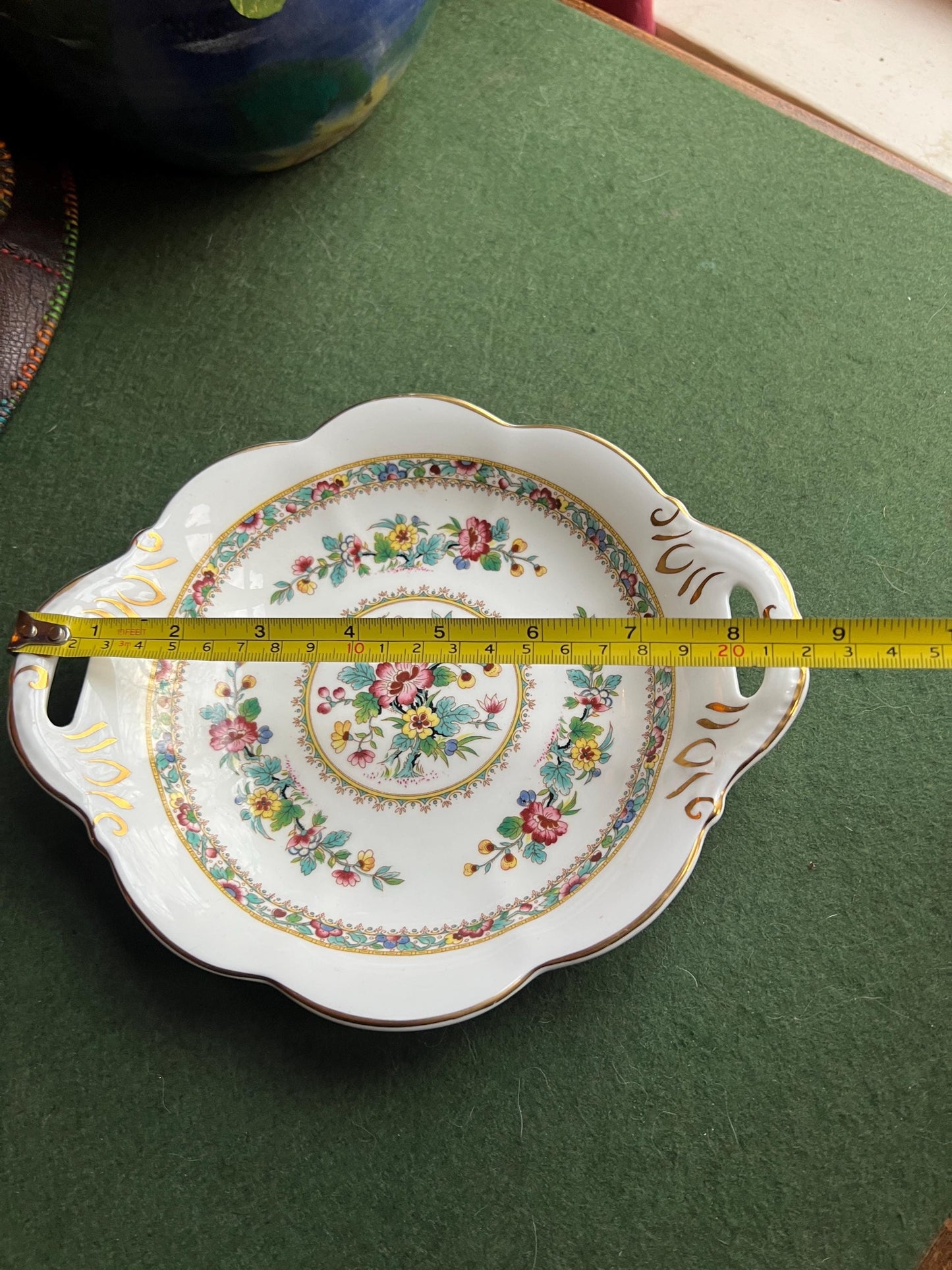Coal Port 2 handled decorative serving bowl. Floral pattern console bowl. Stamped Ming Rose. Fine bone china lovers gift.