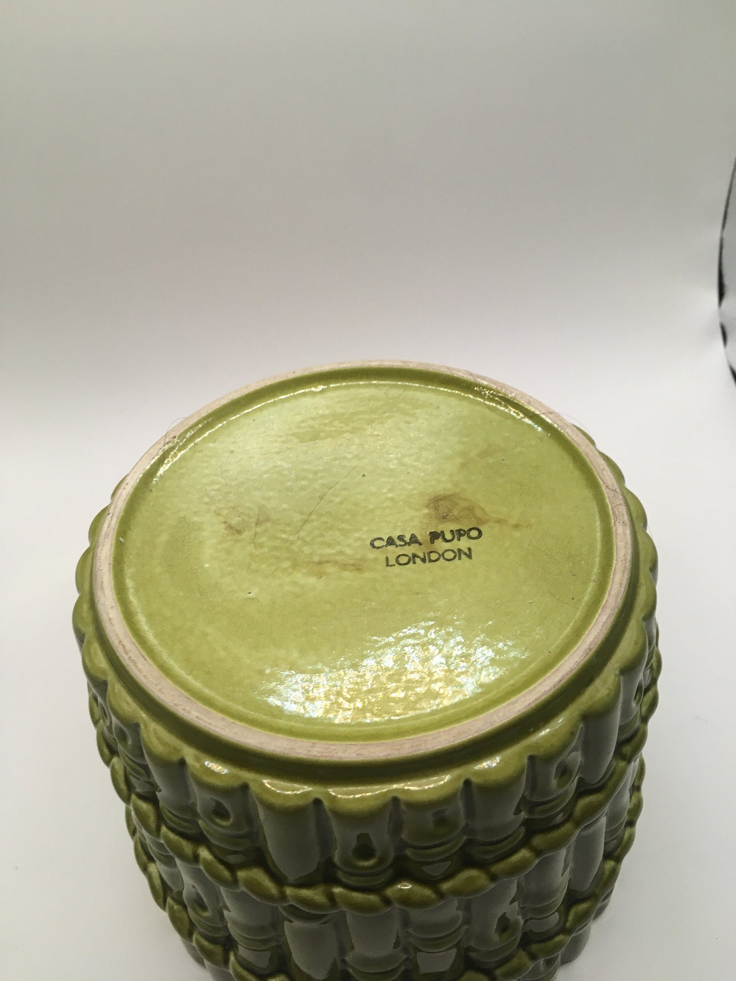 Sage green plant pot. Rare 1980's CASA PUPO bamboo patterned planter.