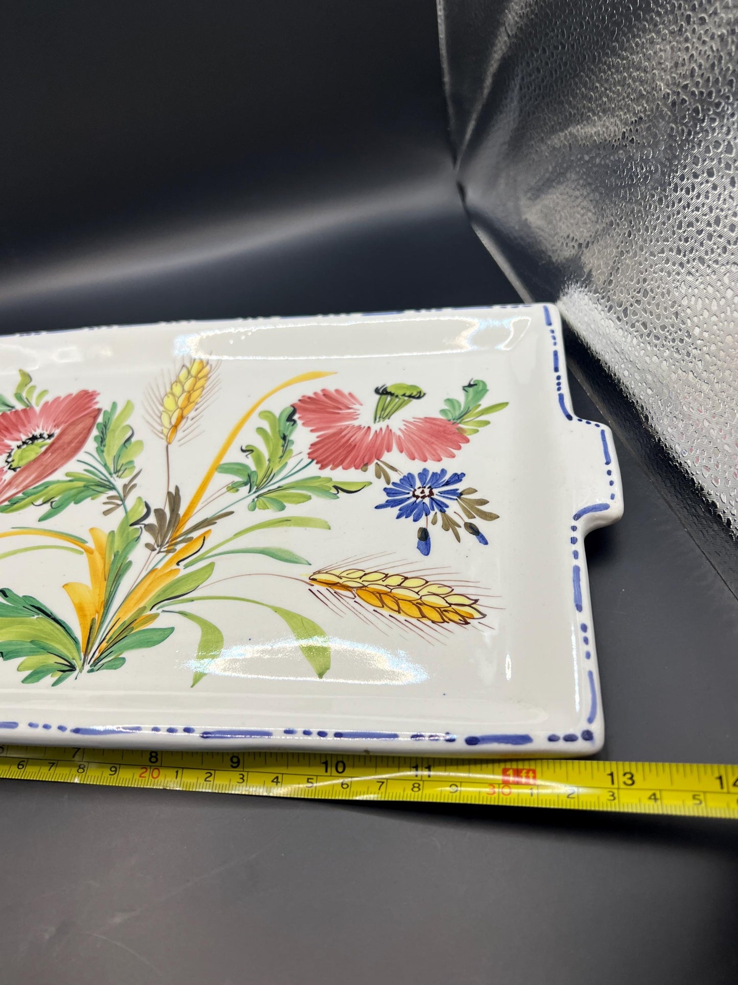 Ceramic decorative serving tray. Hand painted floral design. Stamped Made in Italy.
