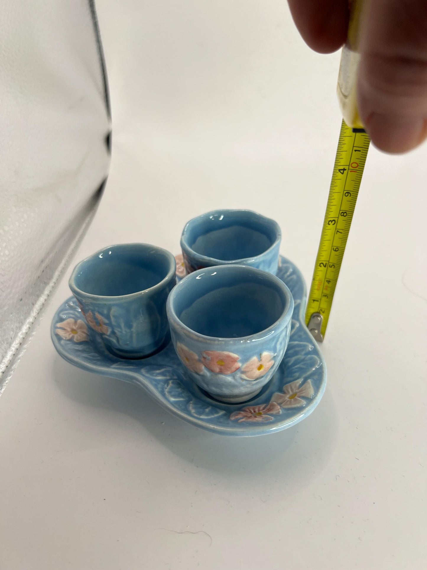 Melba Ware Blue & Pink Pottery Egg Cups Set. Late 1940’s