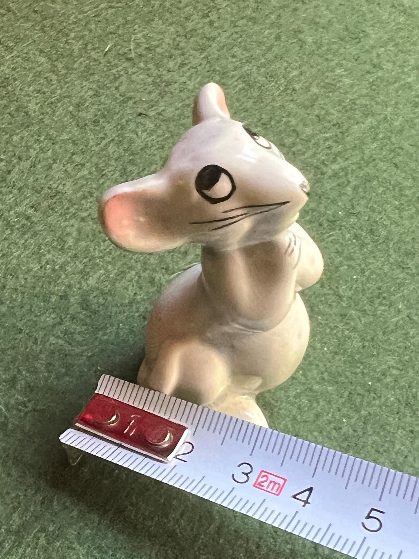 Quirky Vintage ceramic mouse figurine. Hand painted white mouse with pink details.