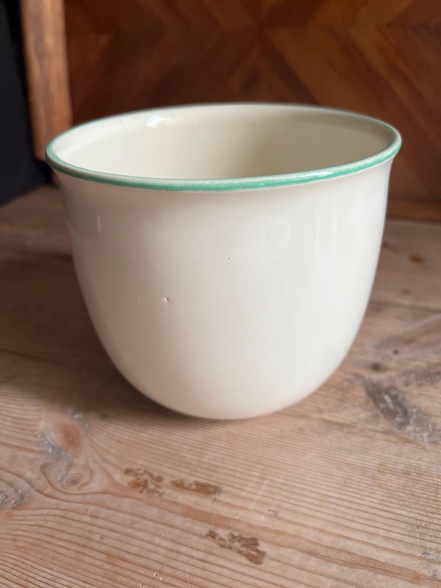 Vintage ceramic plant pot. White ceramic with hand painted pink tulip design.
