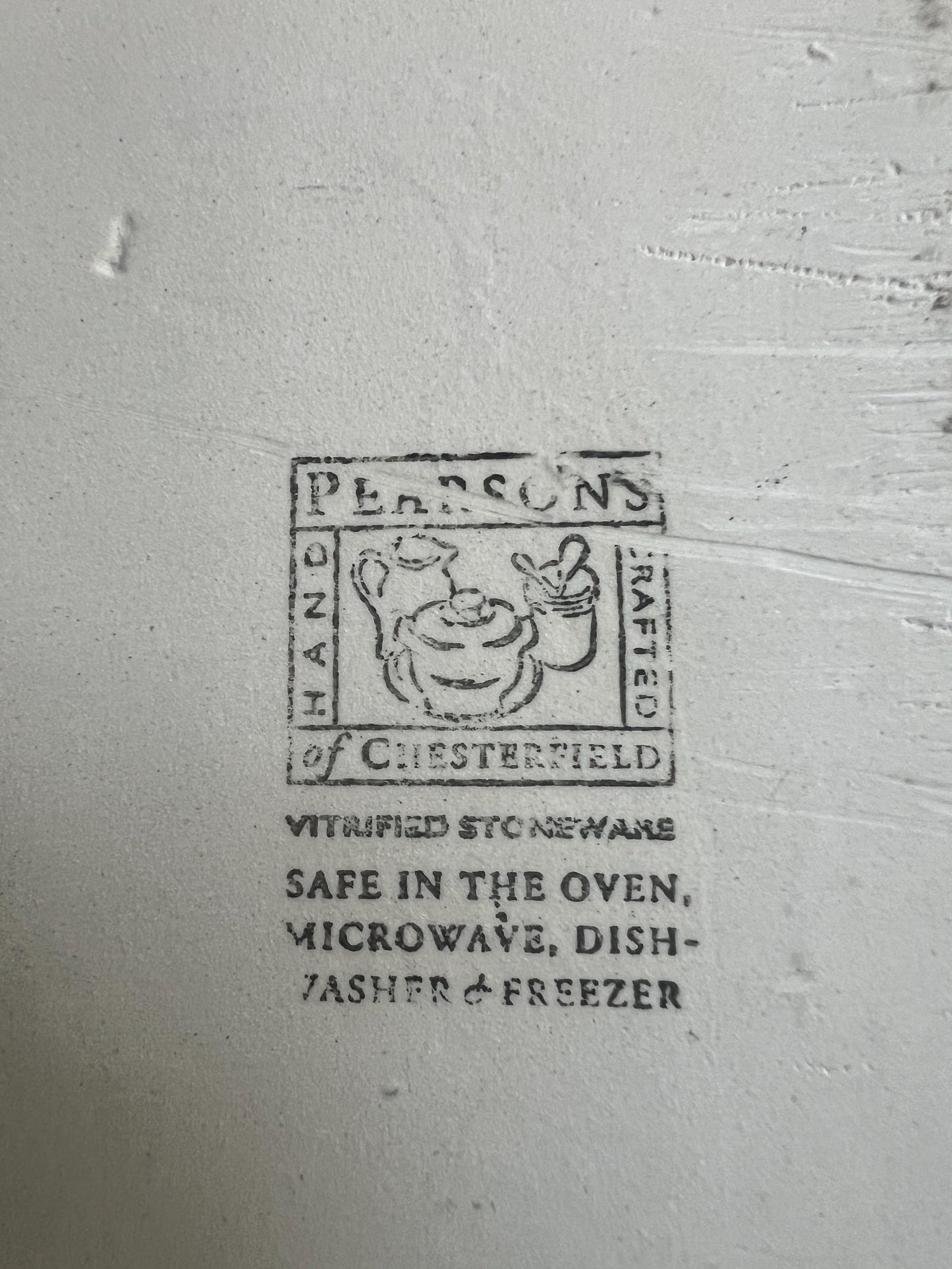 Vintage ceramic green glazed casserole baking dish. Stamped Hand crafted Pearsons of Chesterfield.