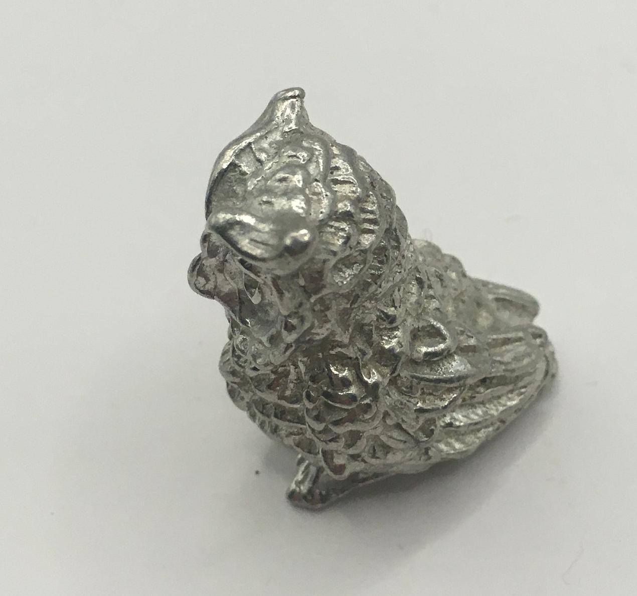 Metal owl ornament. Tiny silver tone owl figurine.