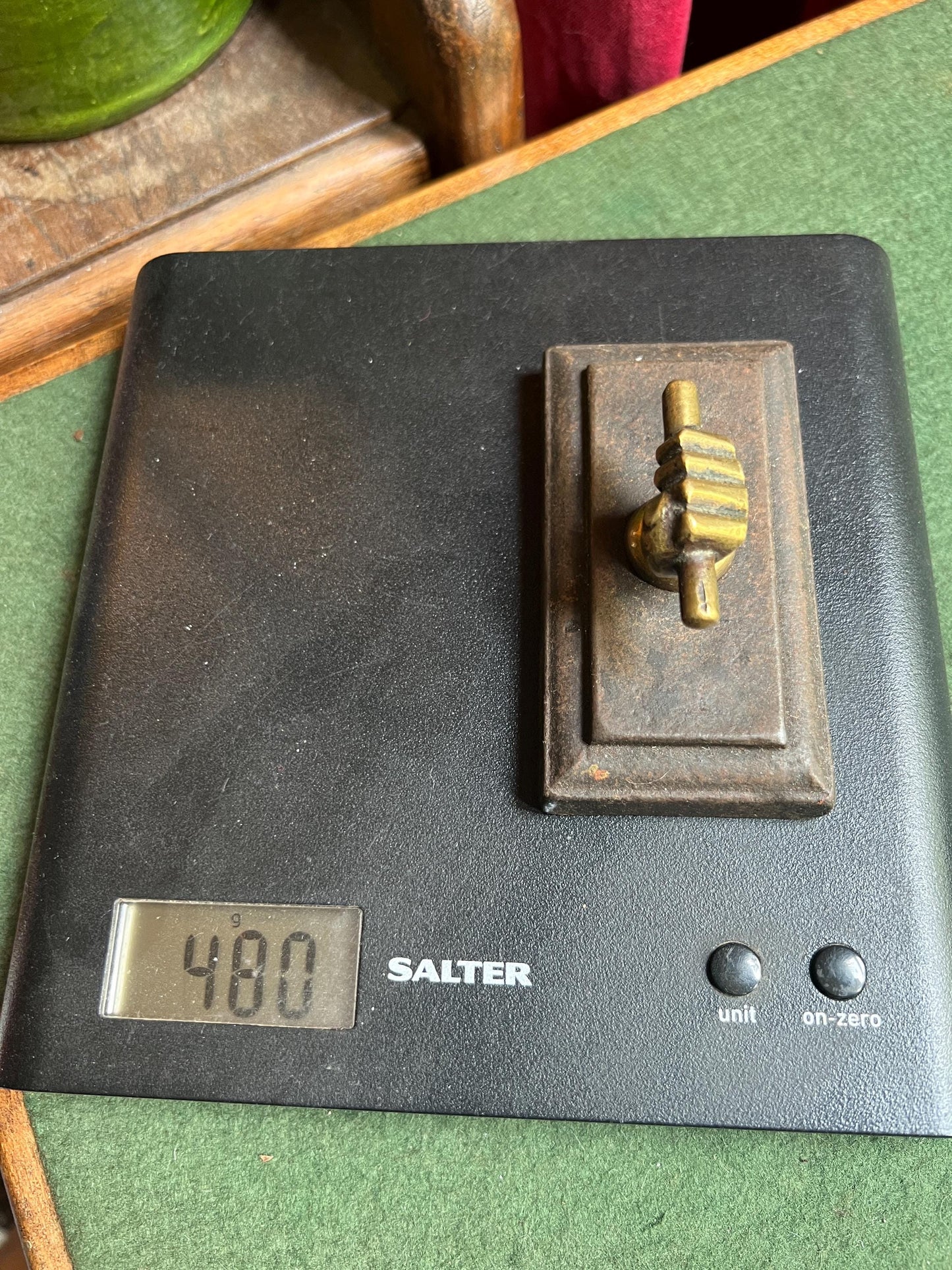 Antique Victorian cast iron and bronze paperweight.