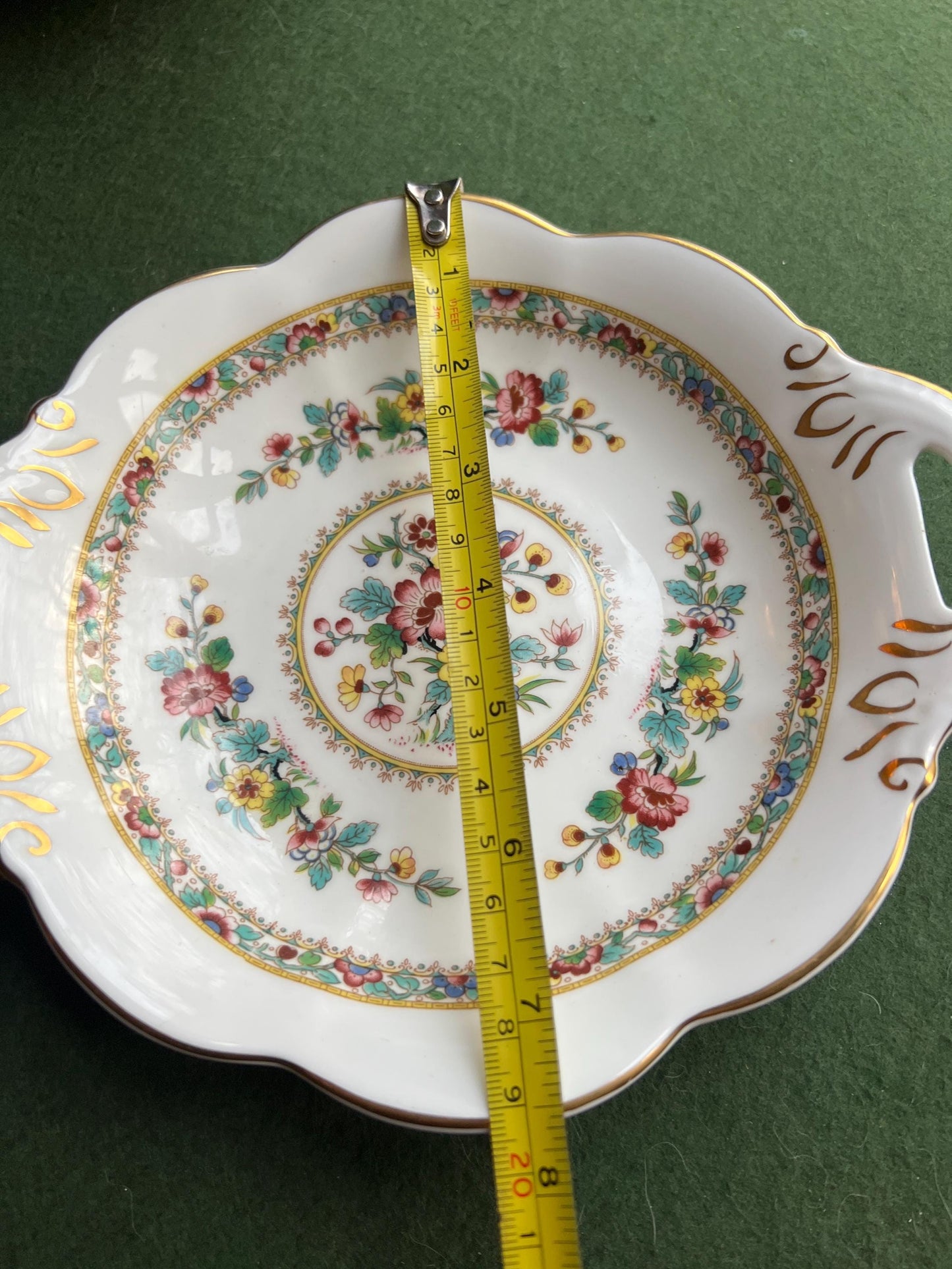 Coal Port 2 handled decorative serving bowl. Floral pattern console bowl. Stamped Ming Rose. Fine bone china lovers gift.