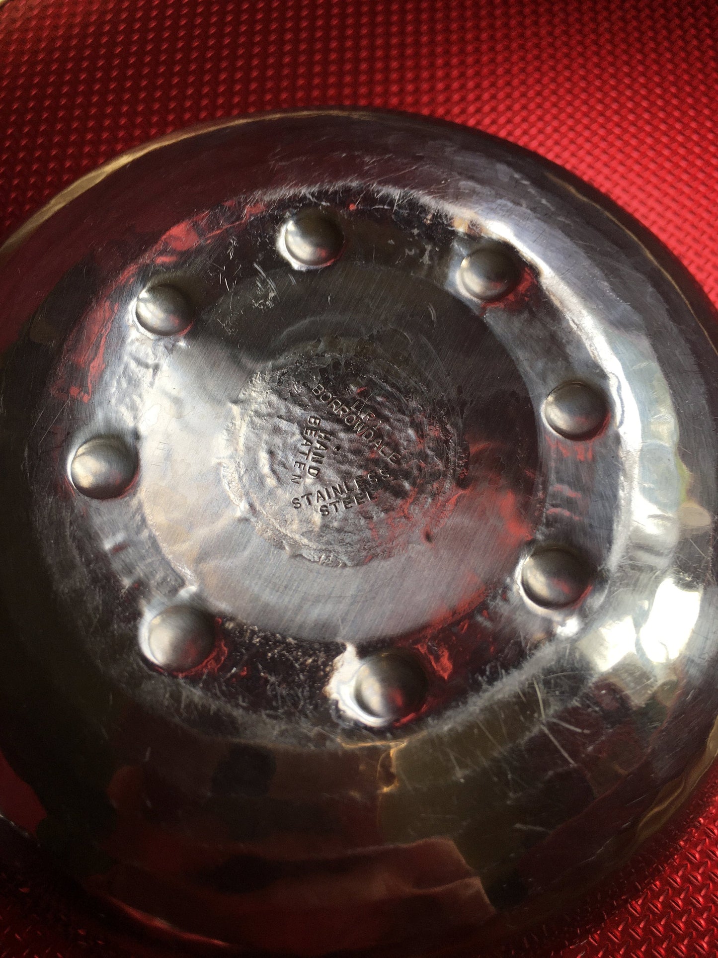 Staybrite trinket pin dish. Arts and Crafts movement key dish. Silver tone console. Stamped KSIA Hand beaten 1x Keswick 2x Borrowdale.