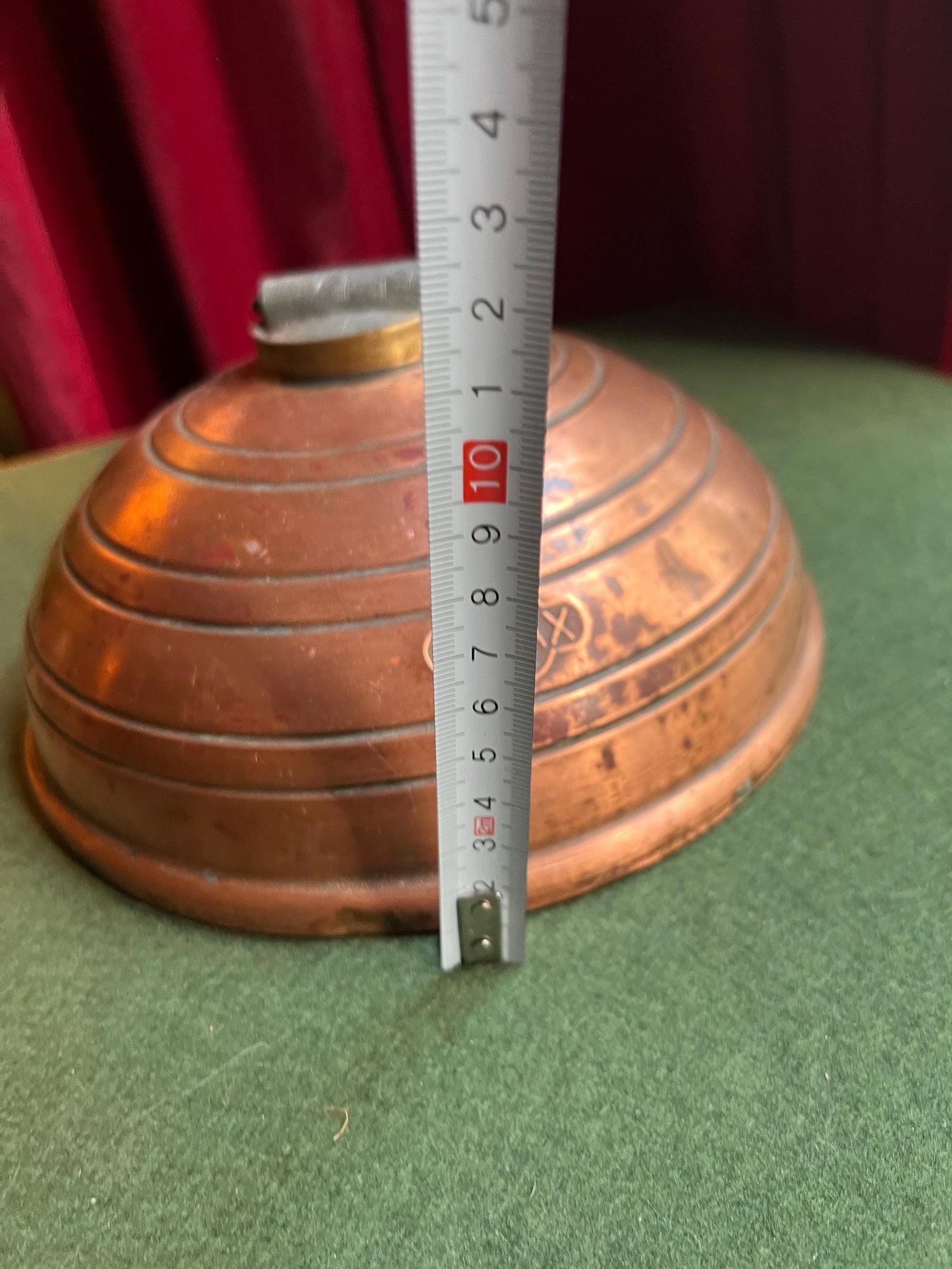 Antique copper bed warmer with screw top. Stamped Trade Mark Wafax.