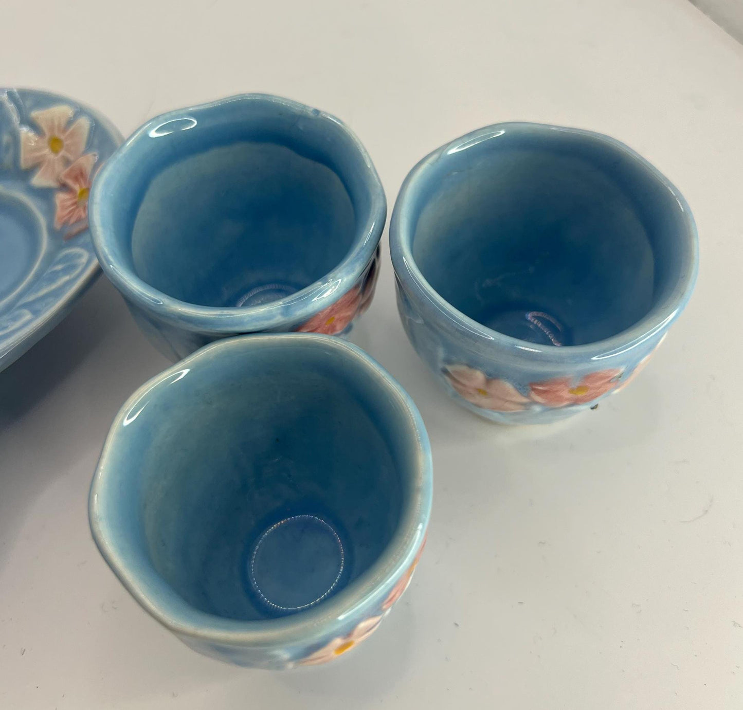 Melba Ware Blue & Pink Pottery Egg Cups Set. Late 1940’s