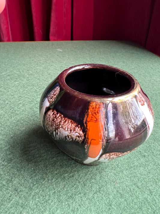 Jasba Keramik Brown glaze gold Rim drip glaze Mark  107 6 1950s West German Pottery.