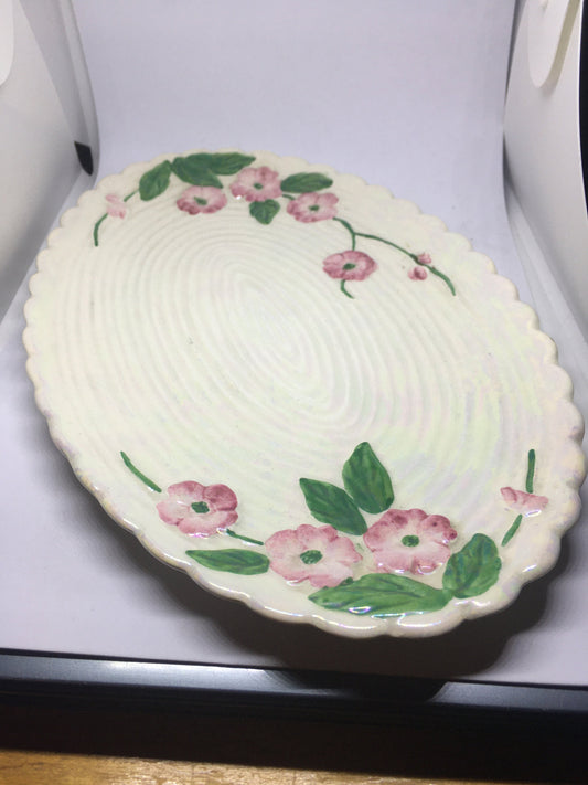 Vintage Maling dish. Pink lustre glaze console bowl.