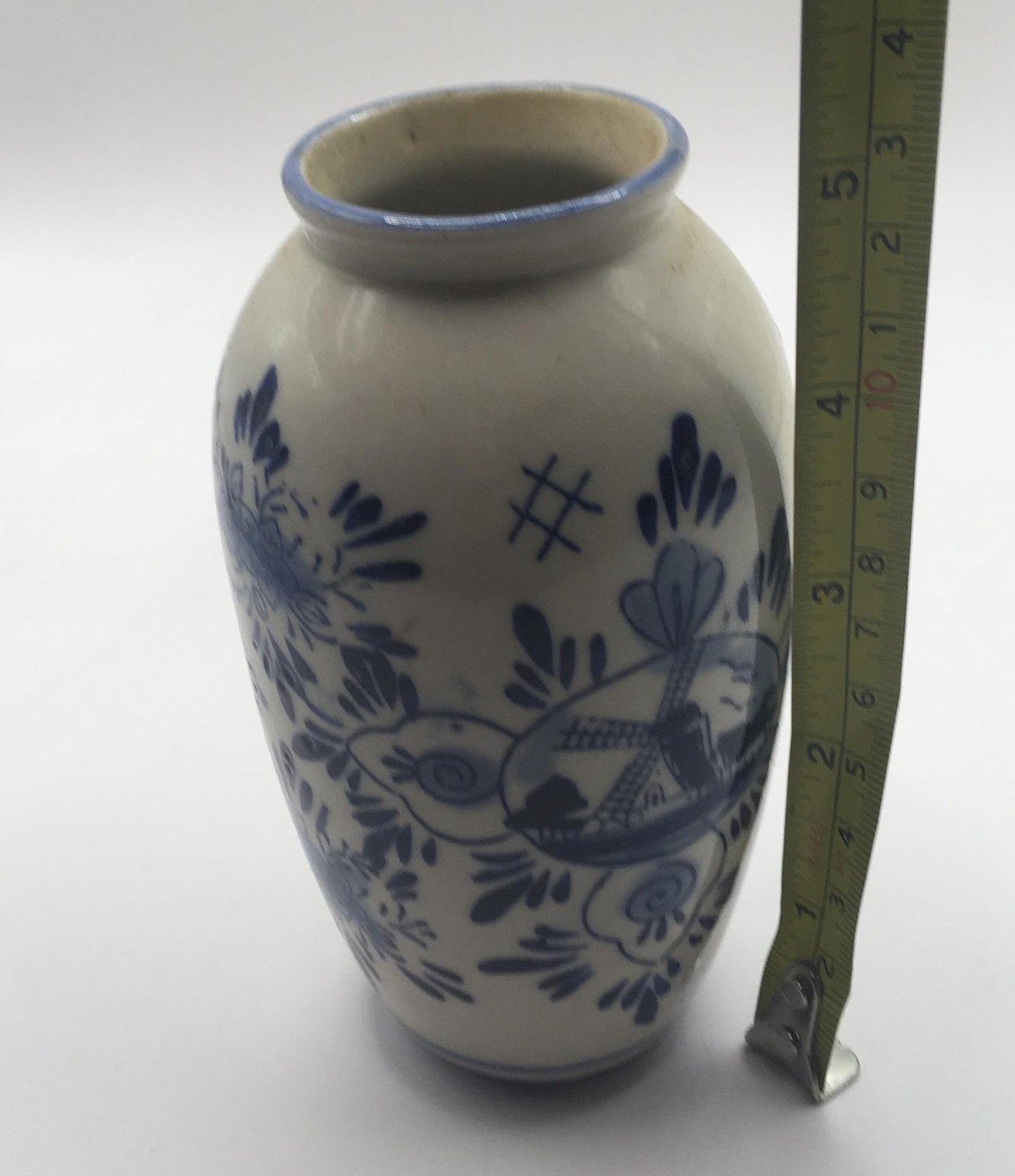 Delft Ware posy bud vase  Windmill and floral decoration Holland pottery