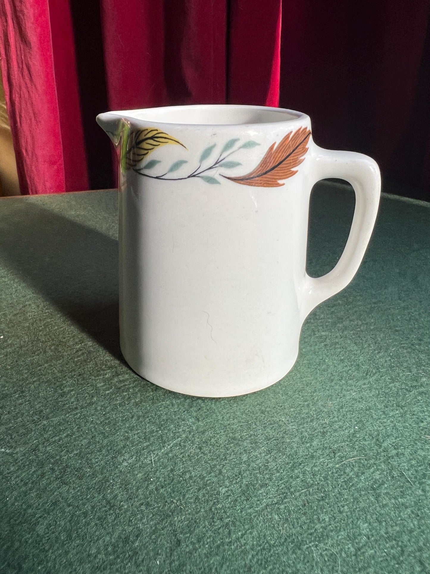 Vintage milk jug. Leaf design Stamped Dudson Brothers Vitrified Hotel ware.