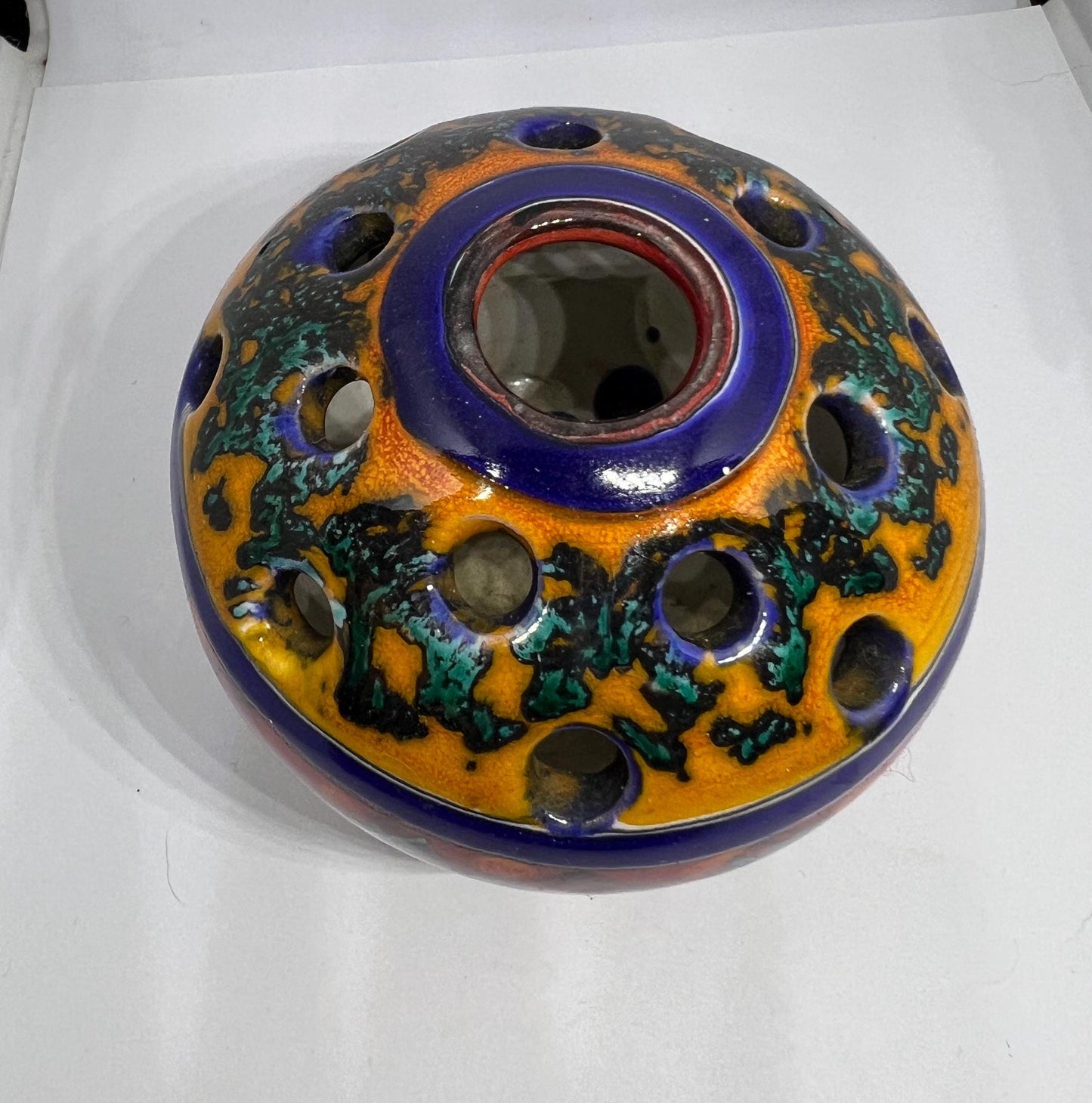 Vintage Italian flower frog ikebana Hand painted Signed S Stefano.