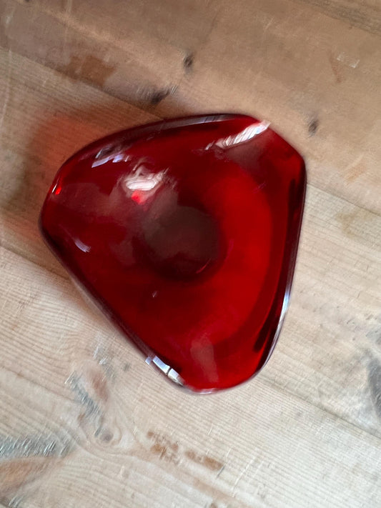 Vintage glass ashtray Red glass UV reactive bonbon trinket dish.