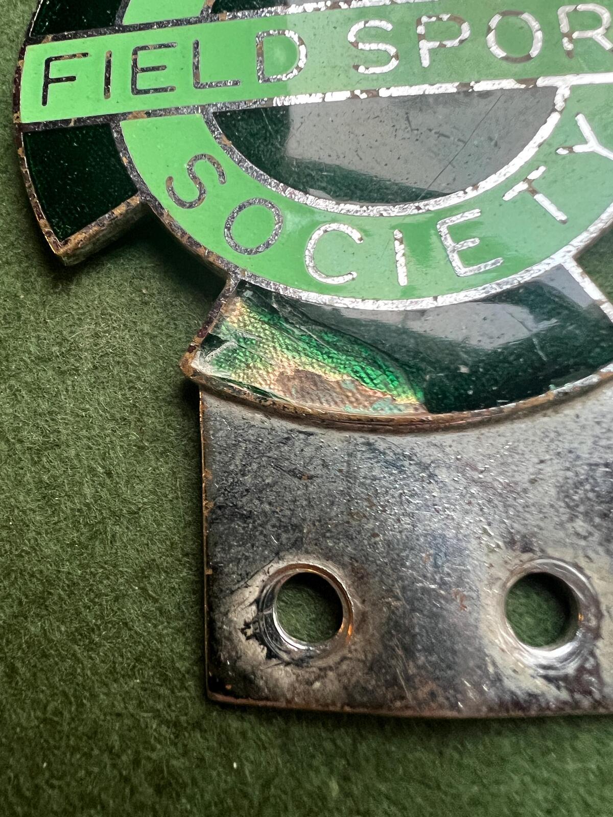 Vintage British Field Sports Society enamel car badge.
