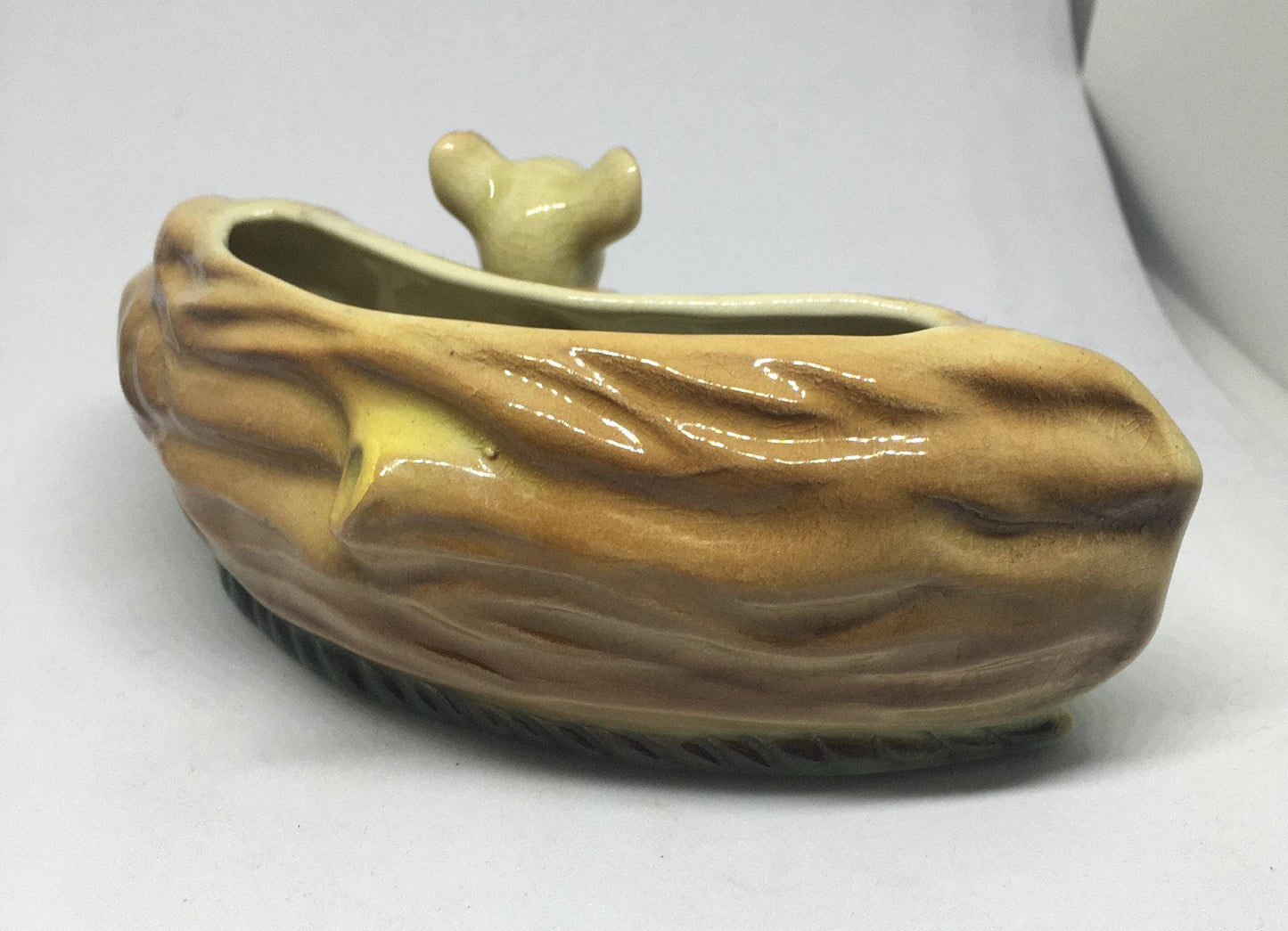Vintage Hornsea pottery baby deer log planter bud vase. 1950's.
