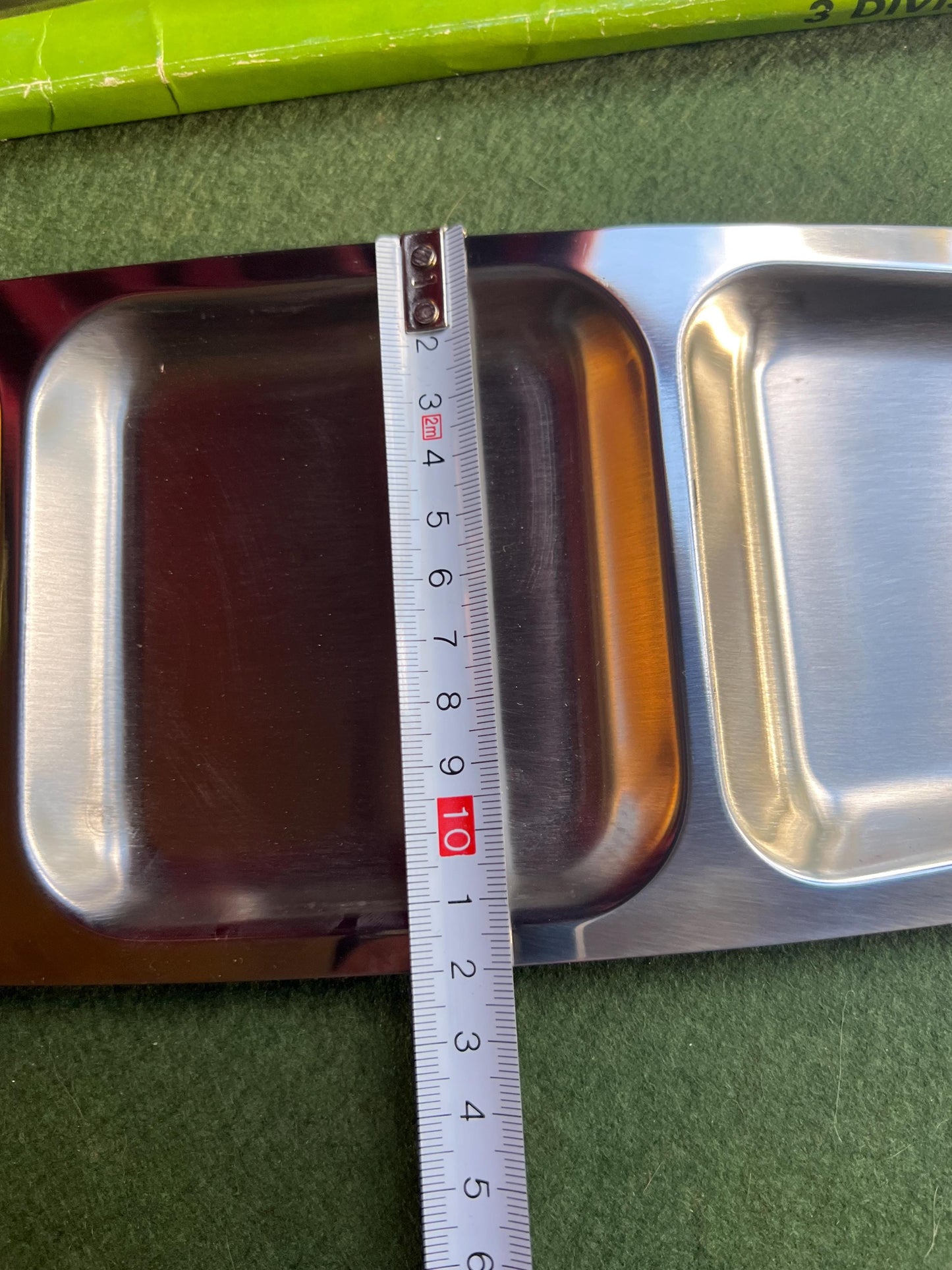 MCM 1960s Stainless steel and wooden serving tray. Original box 3 part Hong Kong Stainless Steel sticker.