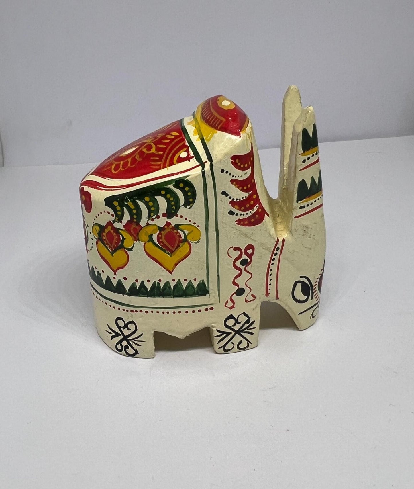 Folk art elephant figurine. Sri Lankan decorative hand painted elephant.