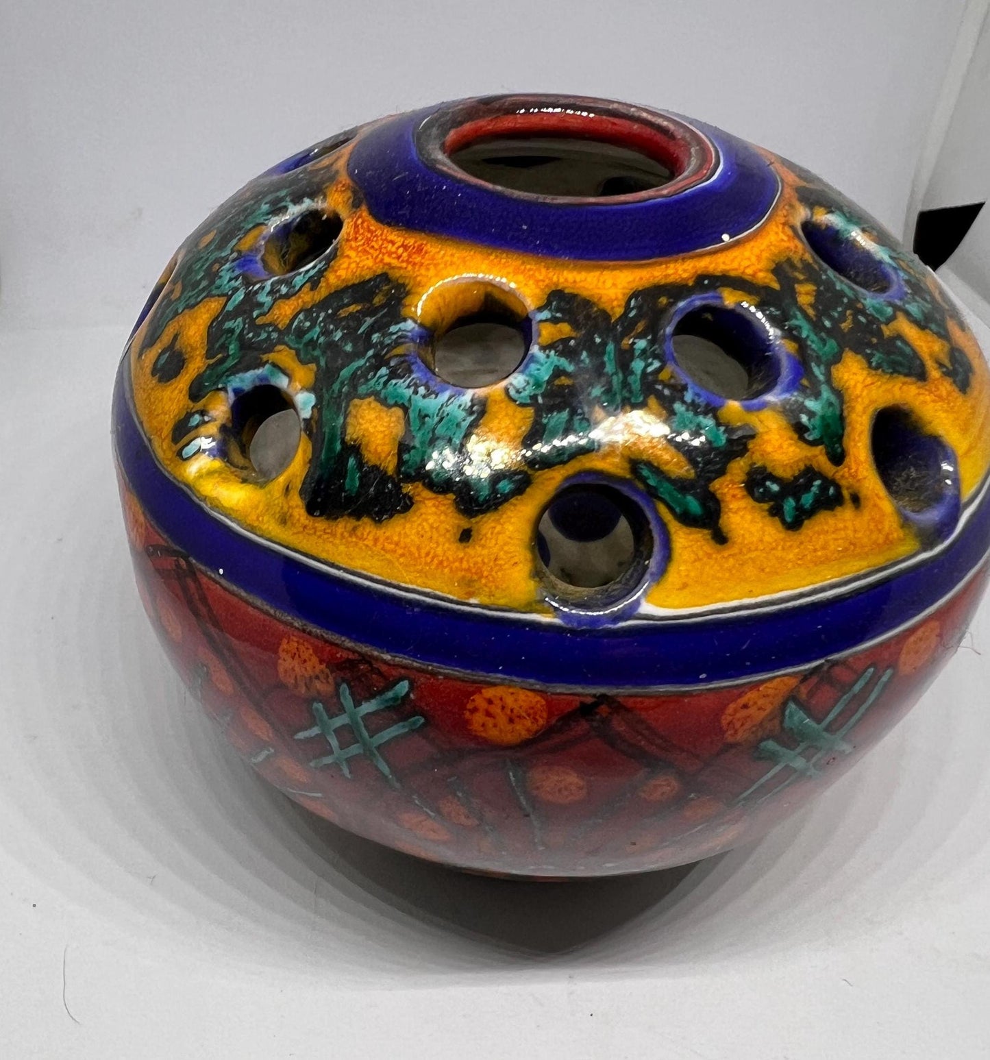 Vintage Italian flower frog ikebana Hand painted Signed S Stefano.