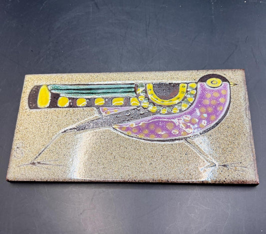 Vintage ceramic bird tile. Cristina Shepherd signed tile trivet.