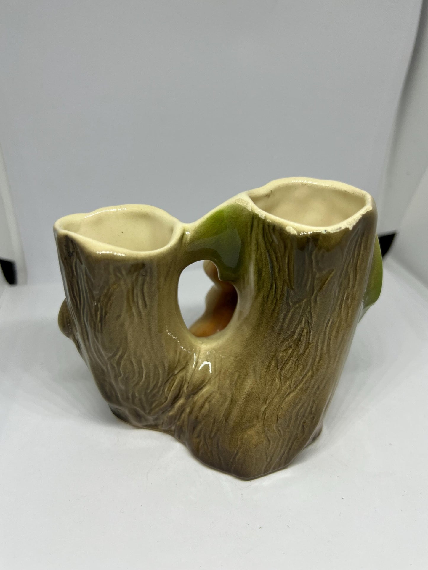 Bunny posy vase with tree stump. Stamped Pottery Fauna Withernsea Pottery England.