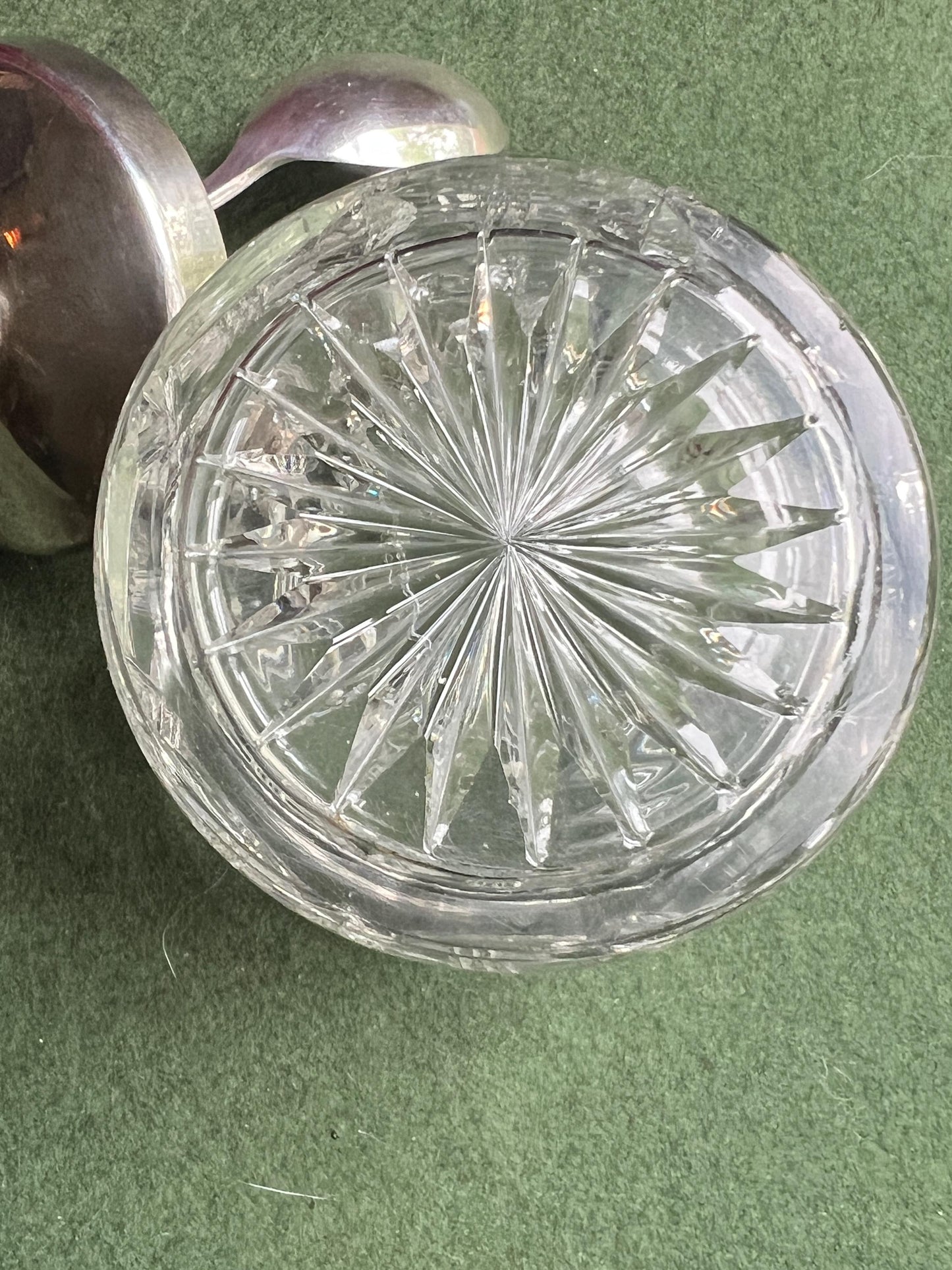 Vintage antique mustard jam pot. Cut glass silver plated lid conserve jar.