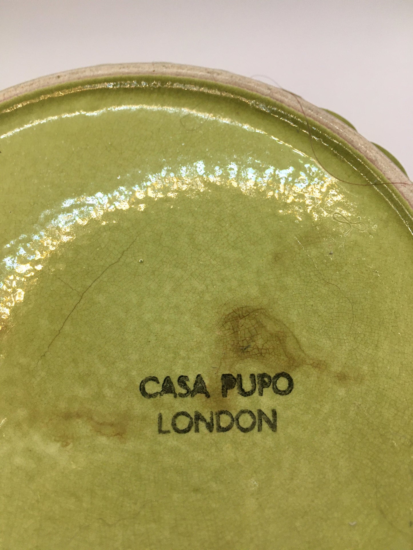 Sage green plant pot. Rare 1980's CASA PUPO bamboo patterned planter.