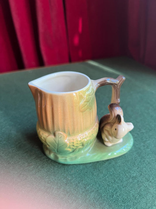 Vintage Hornsea Pottery Fauna squirrel-handled cream jug. Acorn shaped jug with squirrel sitting next to it.