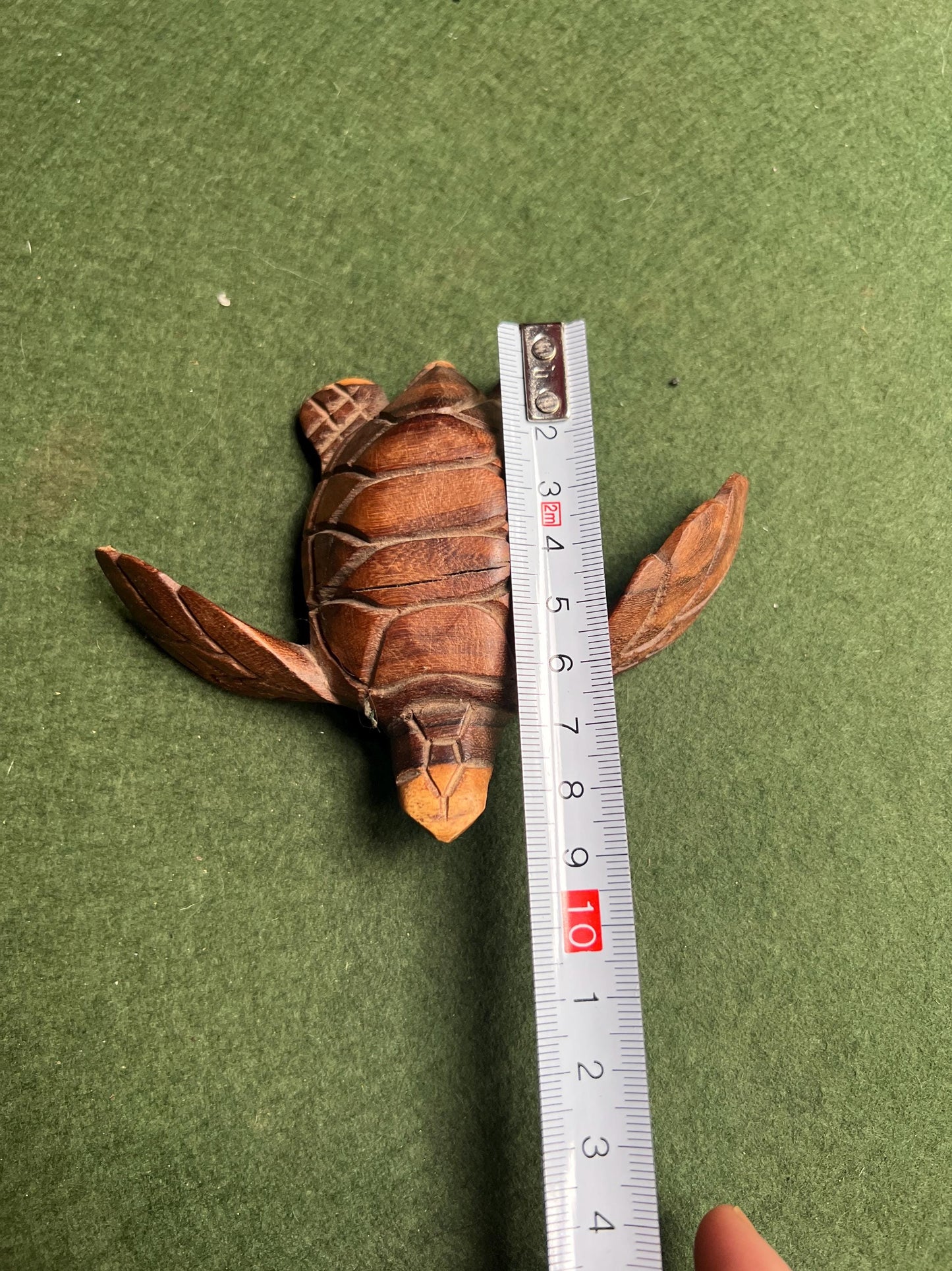 Hand carved Monkey wood swimming turtle figure.