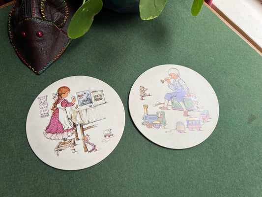 Hornsea pottery decorative round tiles. Nursery display plaques.