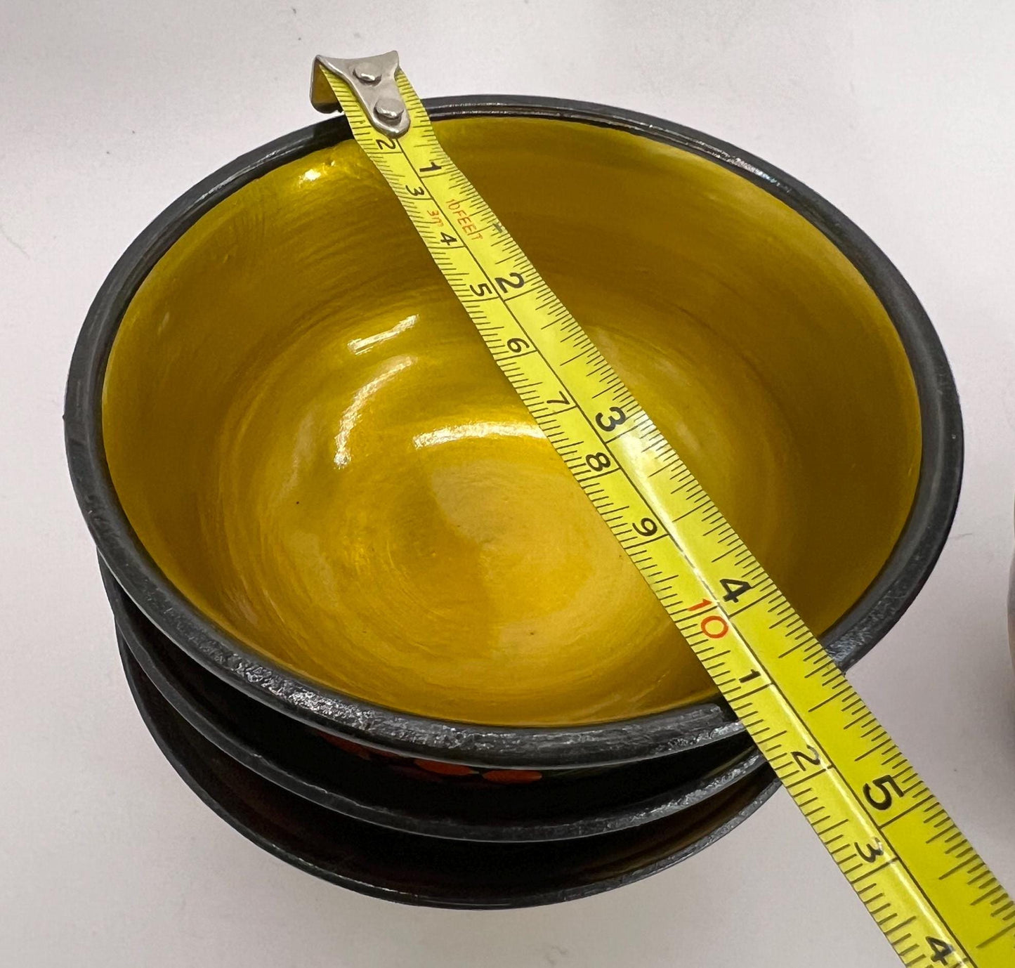 Set 6 wooden lacquered Khokhloma bowls. Made in USSR original stickers.