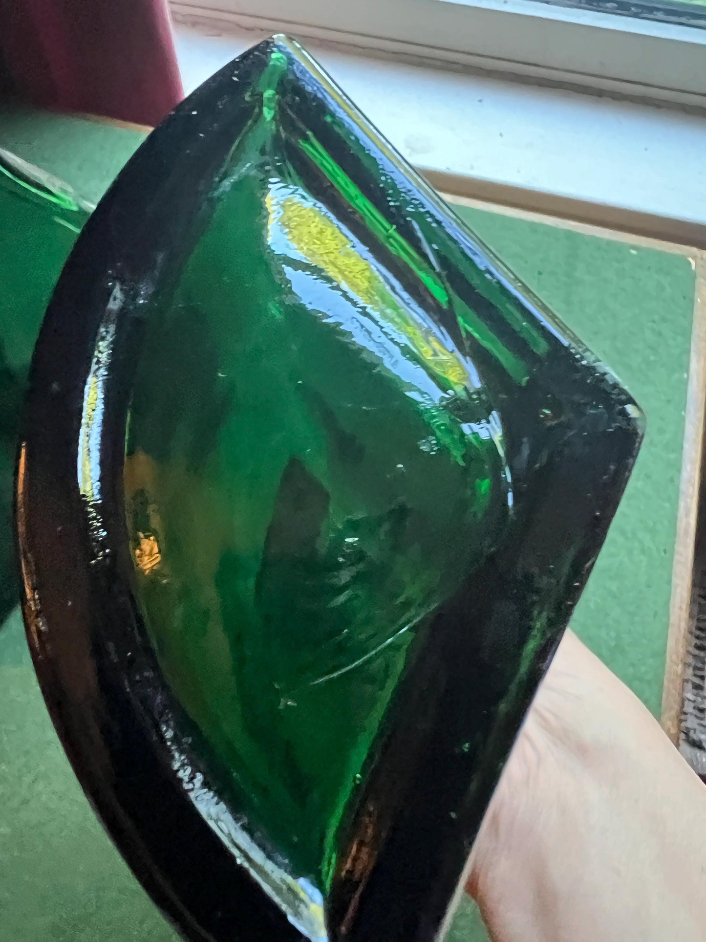 Vintage Italian Glass Decanter 3 triangular Bottles In Leather Holder with Handle.