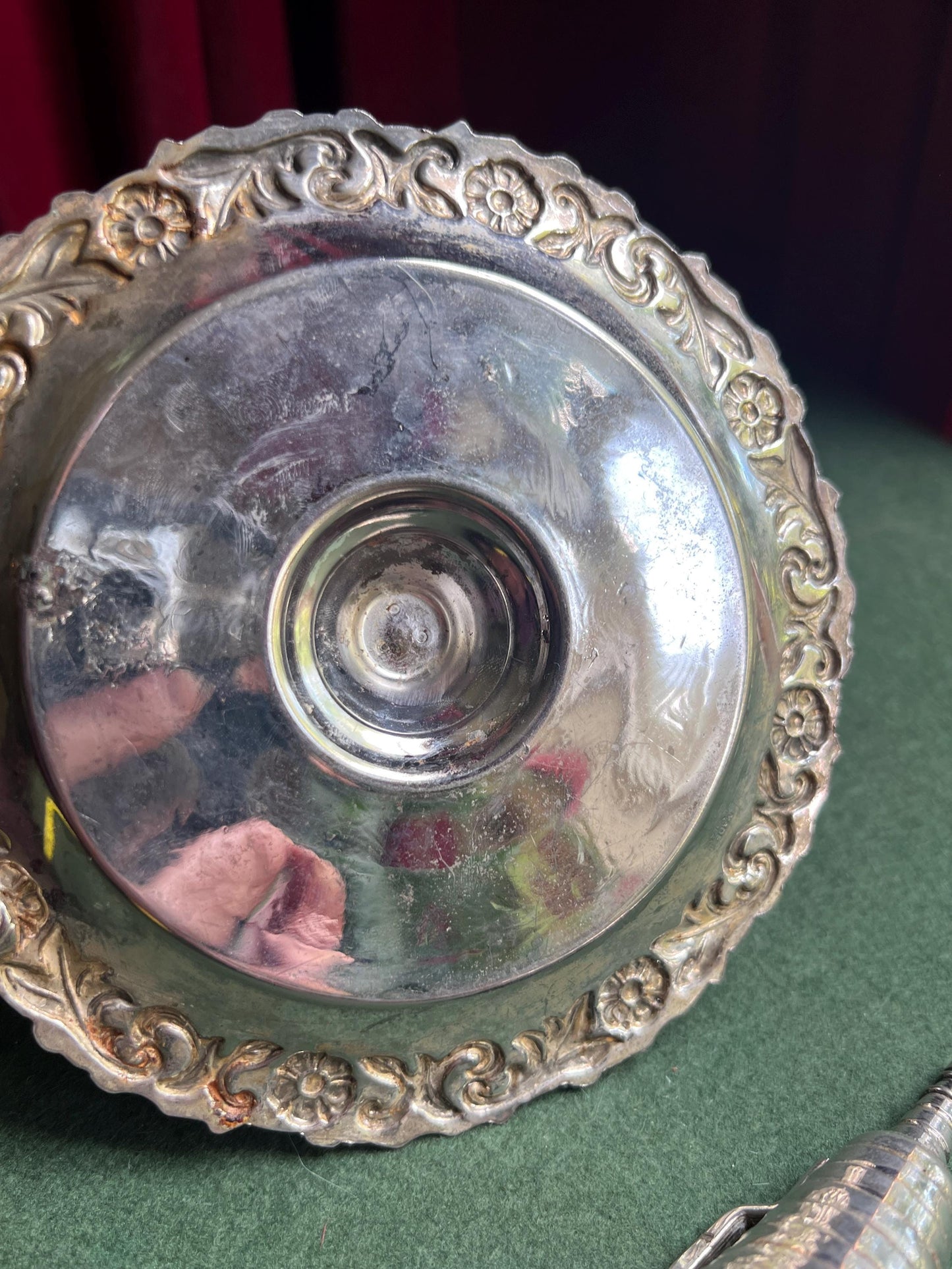 Vintage silver tone candle holder with snuffer.